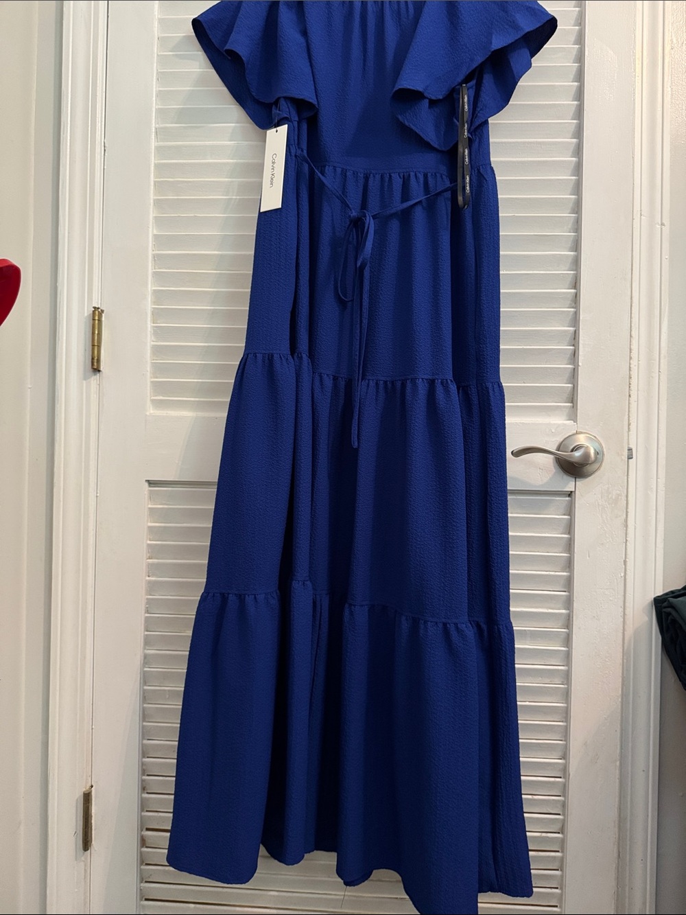 NWT Calvin Klein Women’s Cobalt Blue Textured Flutter Dress - Picture 5 of 5